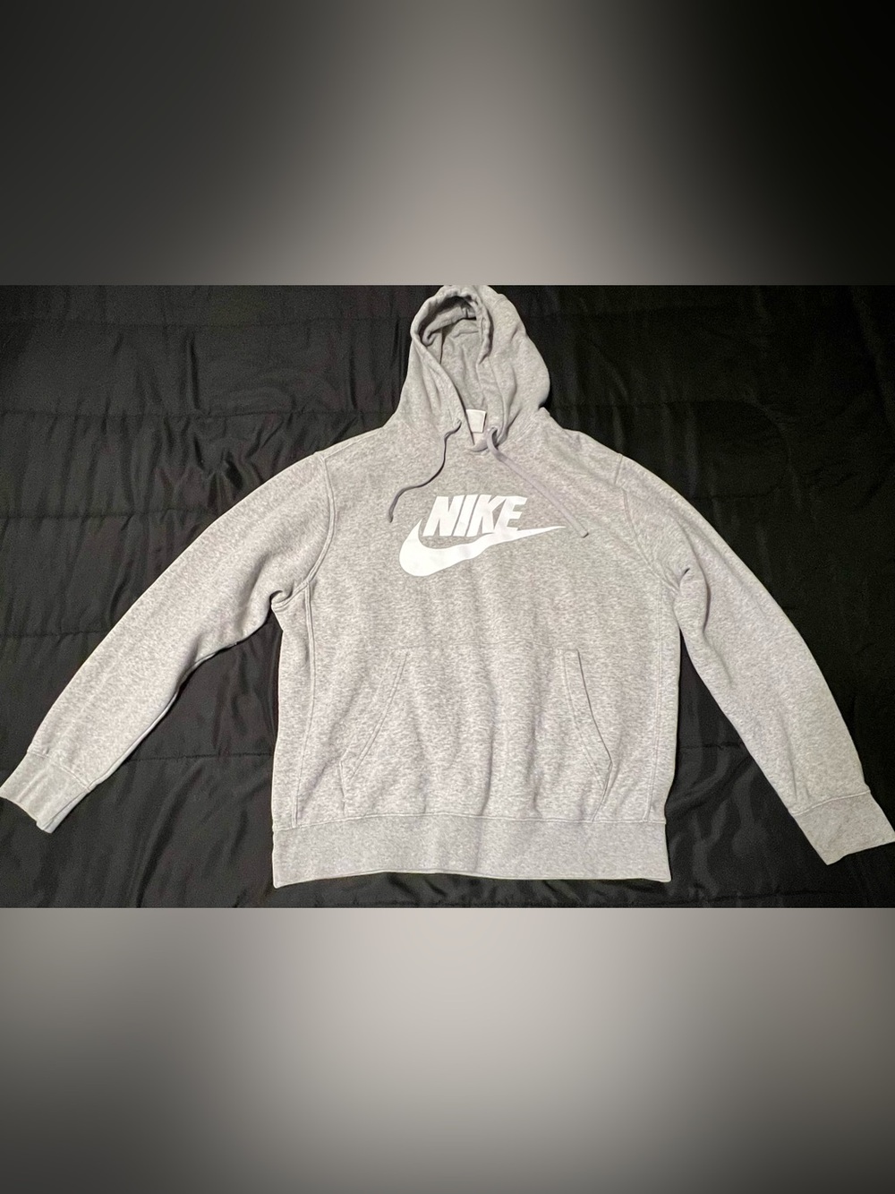 Nike Heather Gray Pullover Hoodie with White Logo Size Large Men’s